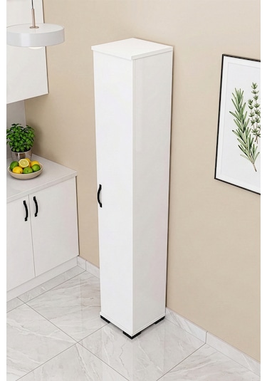Mutfak Dolabı Çok Amaçlı Dar Kiler Dolap Raflı Kapaklı Organizer 5 Katlı 244 Beyaz