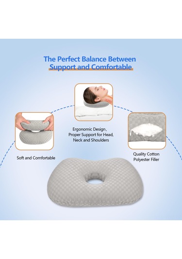 Geeksen Yatakta Kulak Koruyucu Yastık - Yan Yatanlar İçin Ergonomik Tek Delikli Gri Kulak Rahatlatıcı Yastık Gri