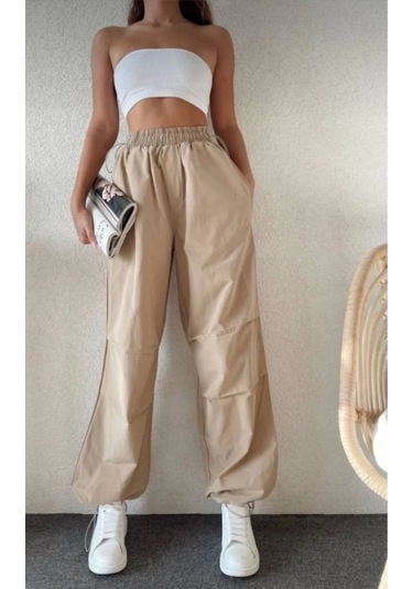Efnaz Style Cepli Paraşut Pantalon - Bej