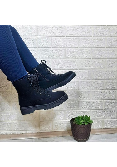 Polact 23001 Zümrüt Siyah Fermuarlı Bağacaklı Kaymaz Bayan Bot 001