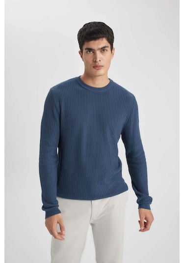 Defacto Standart Fit Bisiklet Yaka Kazak B9707AX24SPIN34 İndigo