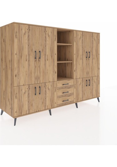 Kronos Dolap 11 Raflı 3 Çekmeceli 8 Kapaklı 220x59x163 Çam-çam Çam-çam