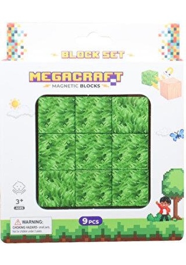 Megacraft Manyetik Bloklar Çim Desenli Blok 9 Parça Mc1403