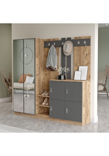 Yurudesign Gibson Vestiyer Portmanto Ayakkabılık Çam-Antrasit