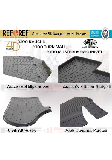 Volkswagen Caddy Paspas 2021 2025 Refref 4D Havuzlu Paspas Kauçuk