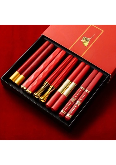 Oldfriend Kırmızı 5 Çift Argyle Desenli Cam Elyaf Yemek Çubukları Seti, 9,5" Kaymaz Japon Kore Stili Kırmızı