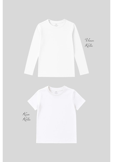 Standart Fit Basic O Yaka 2li Paket Beyaz Unisex Çocuk T-shirt Beyaz Standart Fit Basic O Yaka 2li Paket Beyaz Unisex Çocuk T-shirt Beyaz