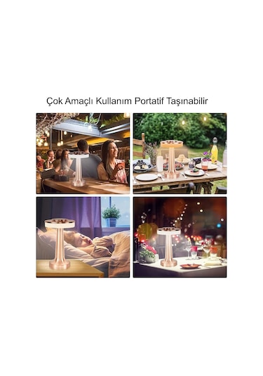 Hymark Retro Şarjlı Dekoratif Dokunmatik Metal Masa Lambası 3 Ren