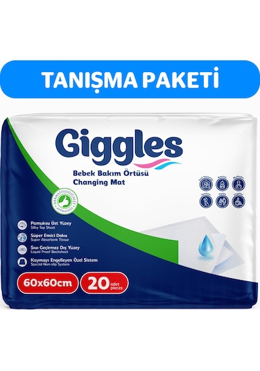Giggles Bebek Bakım Örtüsü 60x60 Alt Açma Bezi 2 Paket 20 Adet