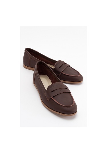 Luvishoes F02 Kahve Cilt Hakiki Deri Kadın Babet Kahverengi