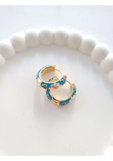 Çelik Gold Mineli Mavi Botanik Kadın Küpe Sevgiliye Hediye Altın