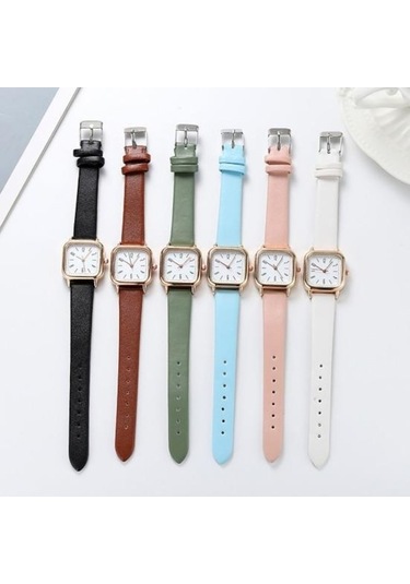 Bosphorusboutique02 Yeşil Kadın Saat, Kare Kadran, Ayarlanabilir Suni Deri Kayış, Zarif Minimalist, Hediye Moda Takı, Günlük Kullanım, Yüksek Doğruluk Metal Elbise Bilek Saati Çok Renkli