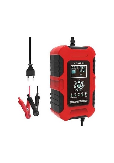 Foxsur Araba 12v 10a 24v 5a Otomatik Agm Lıfepo4 Akü Şarj Cihazı Kırmızı Performanslı Şarj Cihazı