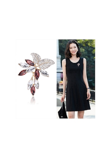 Sones Çiçekler Matkap Kristal Broş Kahverengi