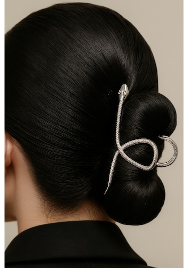 Gümüş Renk Metal Yılan Model 11 Cm Lüks Mandal Saç Tokası Gümüş