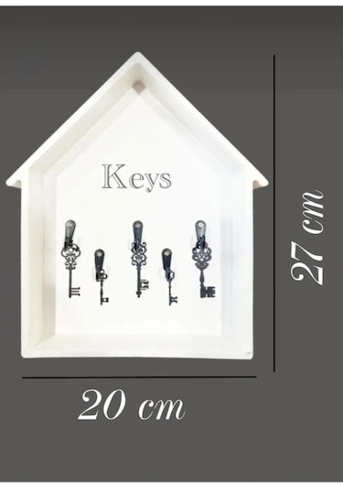 Beyaz Kapı Yanı Home Keys Anahtarlık Dekoratif Desenli 5 Askılı Siyah