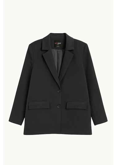Mixray 4786 Kadın Oversize Kruvaze Blazer Ceket Siyah Siyah