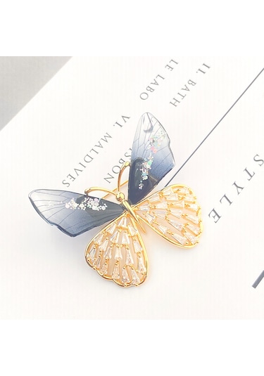 Broş Kadın Altın Kaplama Zirkon Taşlı Kelebek Yaka İğnesi Broş Si Altın -  Siyah