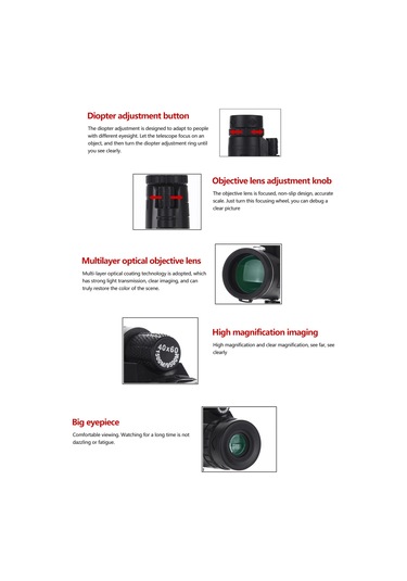 Yaozixa 40x60 Monoküler Teleskop: Hd Telefonla Fotoğraf Çekimi, Işık Azaltılmış Gece Görüşü Ve Pusula Özellikli Büyütec