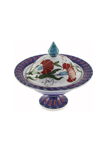 Otantik Çini Mavi Zemin Karanfil Dekorlu Şekerlik 21x30 Cm