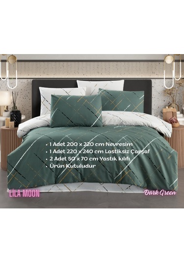 Ranforce Light Reflection Dark Green Çift Kişilik Nevresim Takımı Koyu Yeşil