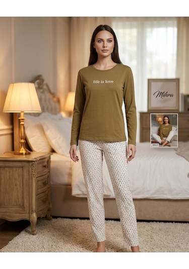 Miressa Uzun Kollu Pijama Takımı Yağ Yeşili