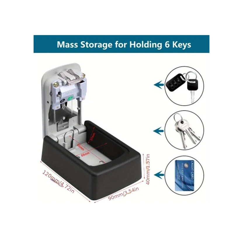 Sunshine011 Siyah 4 Haneli Kombinasyonlu Çelik Kasa, 5 Anahtar Kapasiteli İç Ve Dış Mekan Duvar Montajı Siyah