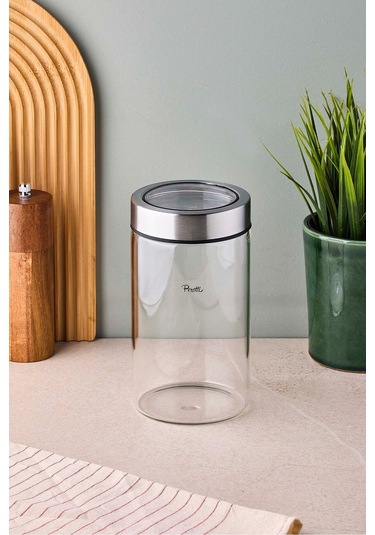 Cassetto 1100 Ml Paslanmaz Çelik Kapaklı Borosilikat Cam Kavanoz 10x18 Cm Seffaf Şeffaf