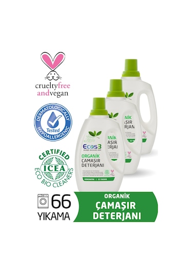 Ecos3 Organik Sıvı Çamaşır Deterjanı 22 Yıkama 3 x 750 ML