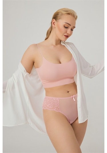 Dantelli Tül Detaylı Büyük Beden Kadın Brezilya 7'Li Paket Külot-Çok Renkli