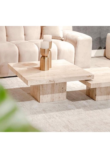 Most Marmoris Mermer Görünümlü %100 Mdf Orta Sehpa Set Traverten