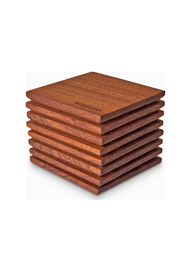 Woodsaka 8'li Bardak Altlığı Seti - Sapele Ağacından Ahşap