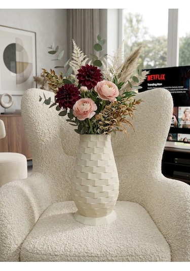 3d Fildişi Vazo Geometrik Özel Baskı