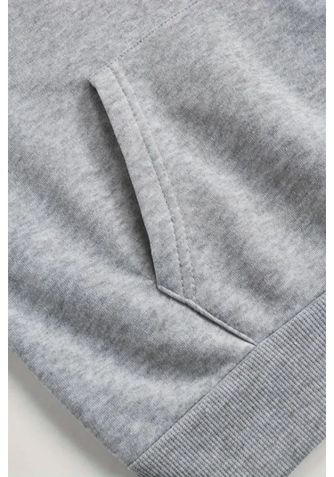 Unisex Good Vbs Kedi Baskılı Kapüşonlu Gri Eşofman Takımı - Kışlık Şardonlu Kumaş Gri