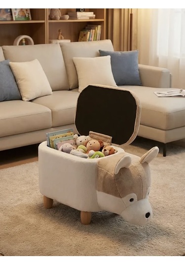 Zooturak Kurt Husky Sandıklı Puf Koltuk Beyaz - Gri