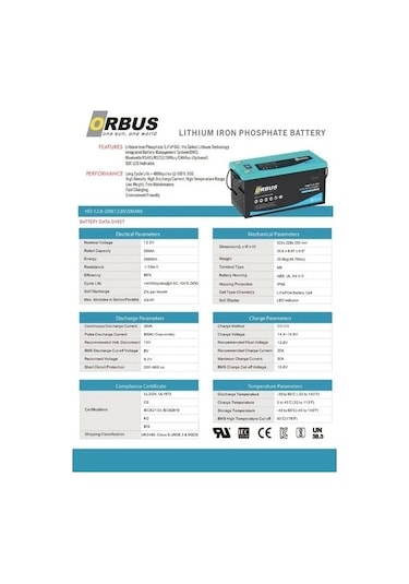Orbus 12.8 V Volt 200 Ah Amper 2560 Wh Lityum Batarya Lifepo4 Lityum Akü