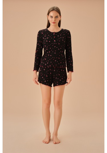 Suwen Mina Şort Takımı Sh25192663911 Siyah Baskılı Siyah
