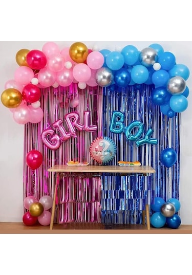 Cinsiyet Belirleme Parti Seti Fon Perde-folyo Balon Ve Balon Zincir Seti