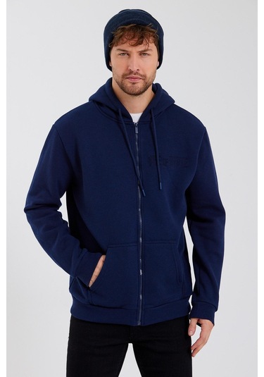 Age Of State Nakışlı Fermuarlı 3 İplik Sweatshirt Lacivert