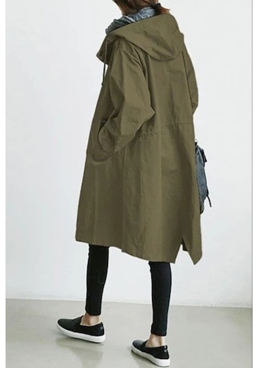 Kadınlar İçin Orta Uzunlukta Bol Rüzgarlık Ceket Ordu Yeşili