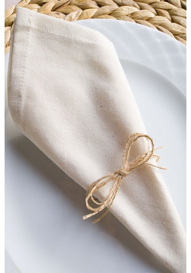 6 Adet Naturel Keten Servis Sunum Peçetesi Krem