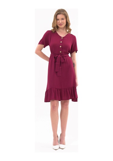 Kadın Önden Düğme Detaylı Yazlık Midi Elbise 4437/105 Bordo