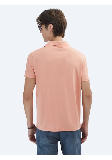 Kip Somon Düz Polo Yaka %100 Pamuk T-shirt Somon