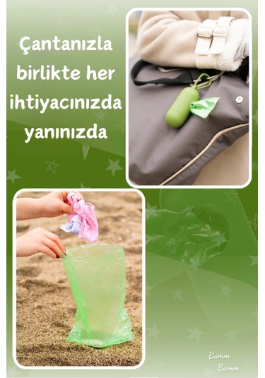 Bamm Bamm Kirli Bebek Bezi Çöp Poşeti Çanta Boy Taşıma Çantası Yeşil
