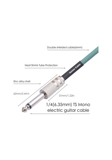 Sones 3045gr Mono 6.35mm Fiş Erkek - Erkek Elektrik Gitar Ses Kablosu, Uzunluk: 5m