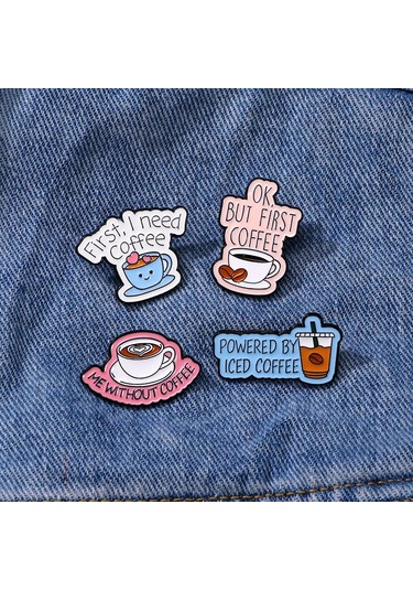 Sevimli Çizgi Film Kahve Emaye Broş Yaratıcı Ingilizce Harfler Kısa Cümleler 3 3 Çok Renkli