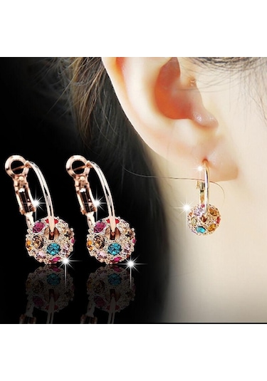 Çok Renkli Avusturyalı Kristal Top 18 K Altın Renkli Küpe Şanslı Transfer Boncuk Daire Hoop Küpeler Kadın