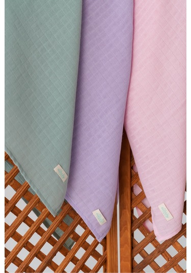 3'lü Organik Pamuk Müslin Örtü Seti Kız Bebek Pudra, Lavanta, Nil 3 Adet 75x85 CM Pudra - Lavanta Ve Nil