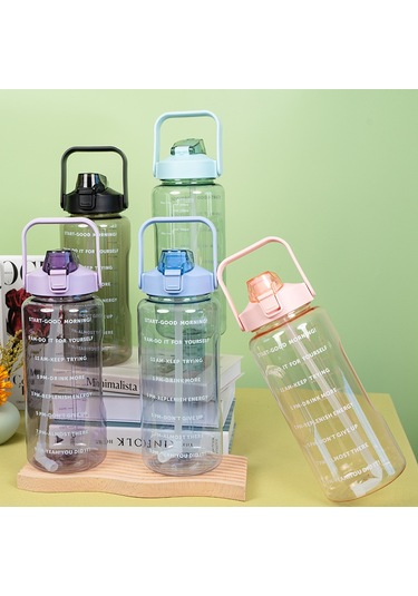 Lemestar 2000ml Siyah Şeffaf Plastik Su Kabı, Ölçü İzli Spor Kettle, Pipetli, Düşmeye Dayanıklı, El Çantalı Ev Kullanıma Uygun Siyah