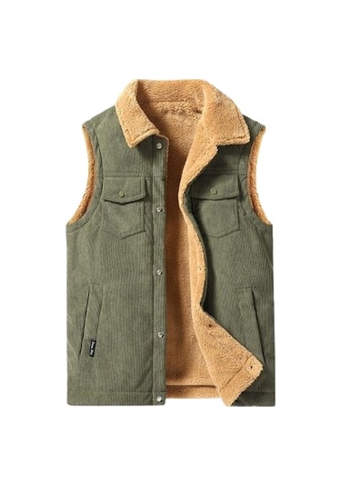 Sımıcg Cepli Erkek Yelek Kalınlaştırılmış Büyük Beden Yelek Yeşil